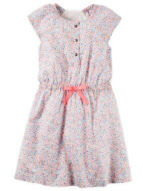 Carter's Floral Cotton Dress with Pink Ribbon - White Multicolor